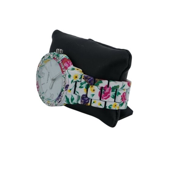 Vernier Floral Ladies Wristwatch White Band Flowers Rhinestones with Box - Picture 5 of 6